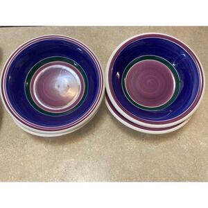 Furio Italy Hand Painted Ceramic Pasta Bowls Set of 4 Blue Purple Green 8.5"